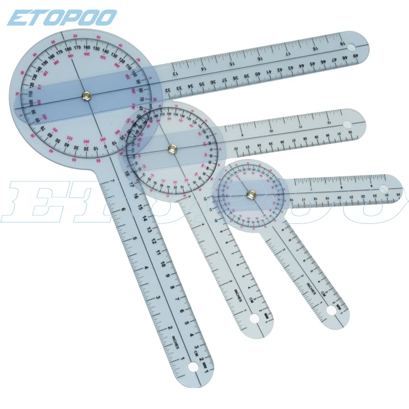 

6inch, 8inch, 12inch 360 Degree plastic protractor Angle Medical Ruler Spinal Goniometer 3pcs/set