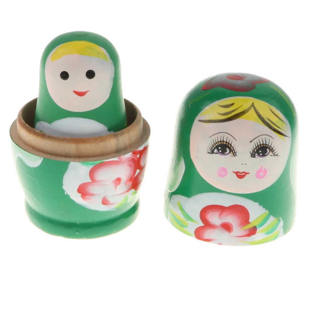 5PCS Wooden Russian Nesting Dolls Toy Handmade Matryoshka Babushka Pattern Girls Dolls Christmas Gifts Home Decor - Green