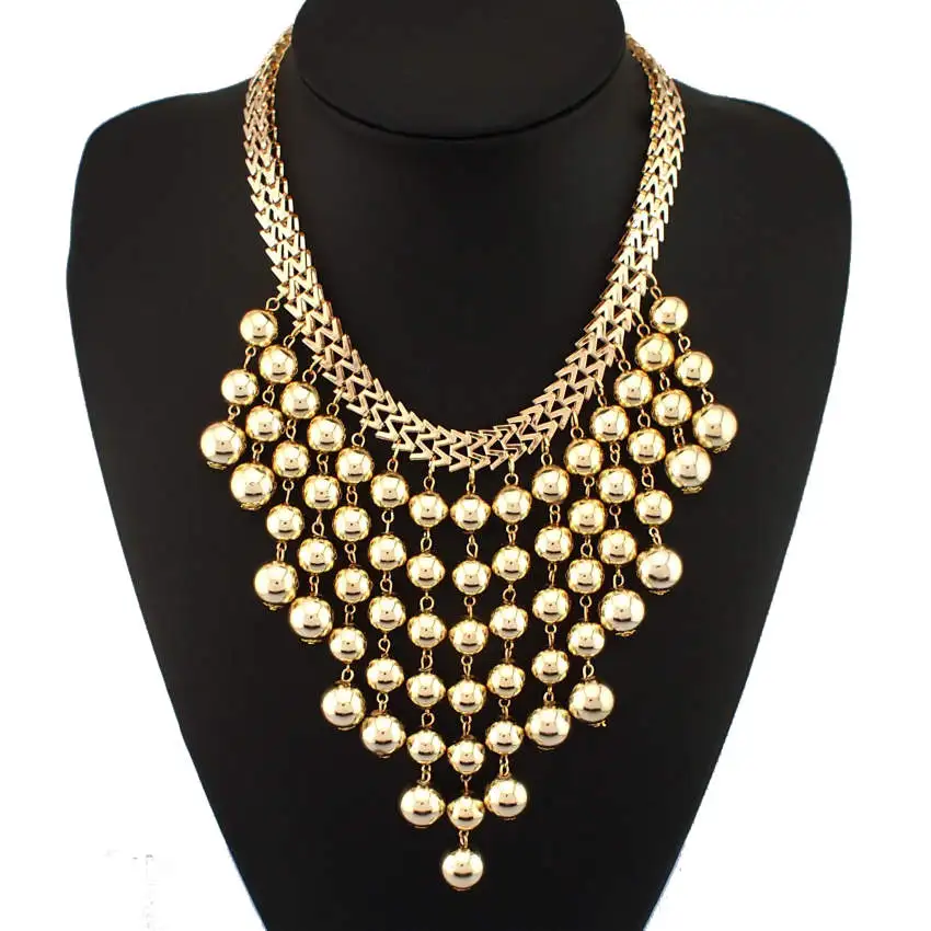 MANILAI Fashion Gold Color Chunky Chain Lots of Golden Beads Tassels