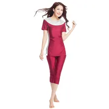 Two Pieces Swimsuit Women Patchwork Bikini Set Arab Muslim Modest Islamic Swimsuit Plus Size Beach Wear Bathing Suit VKYY1028