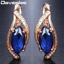 Davieslee, серьги-гвоздики с синим камнем для женщин, 585, розовое золото, в форме листа, круглая женская серьга, модное ювелирное изделие, подарок, DGE136