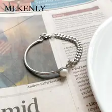 MLKENLY 925 Sterling Silver Jewelry Silver Half chain pearl bracelet Korea style Pearl bracelet for Women Popular beauty