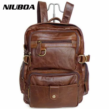 

NIUBOA 100% Genuine Leather Backpack Top Quality Fashion Cowhide Backpack High Level Back Pack Unisex School Bag Travel Backpack