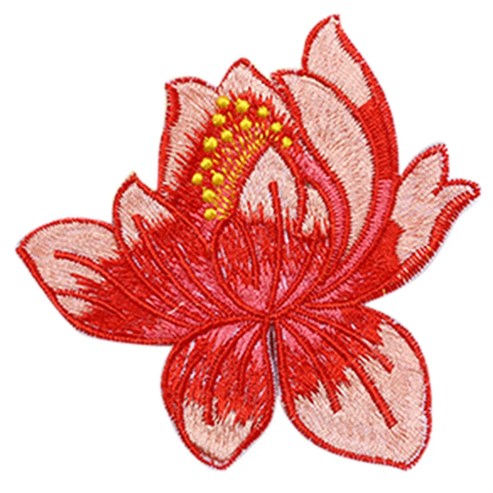 1 PCS Sew On Patch Lotus Flower Embroidery Iron On Applique Patch Craft