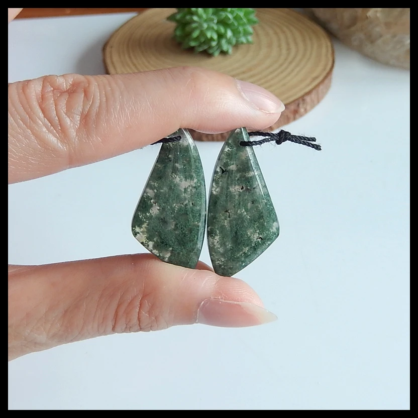 

Natural Moss Agate Woman fashion Earring Beads,Semiprecious stone jewelry Earring,35x16x4mm,6.8g