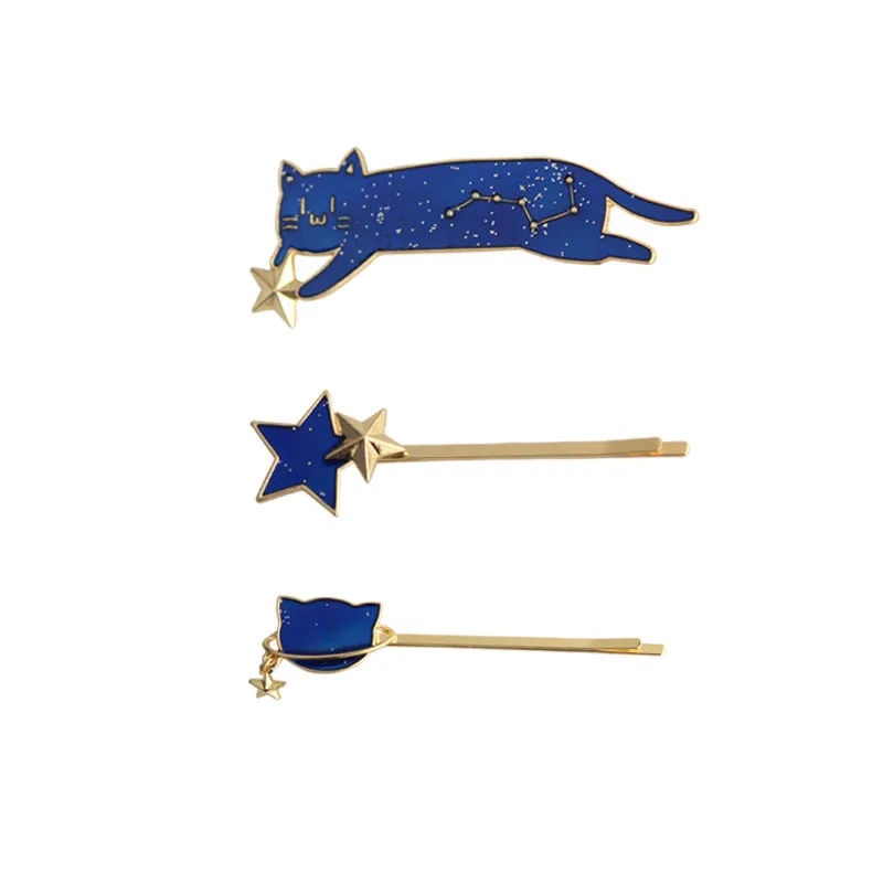 

fashion jewelry accessories metal enamel star cat hair pins