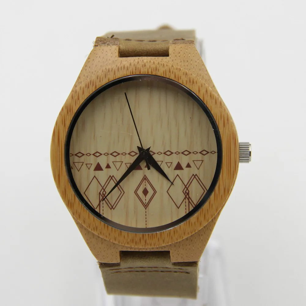 Luxury Fashion Bamboo Men s Brand Watch Genuine Cowhide Leather Straps with Gift Box Iead Watch