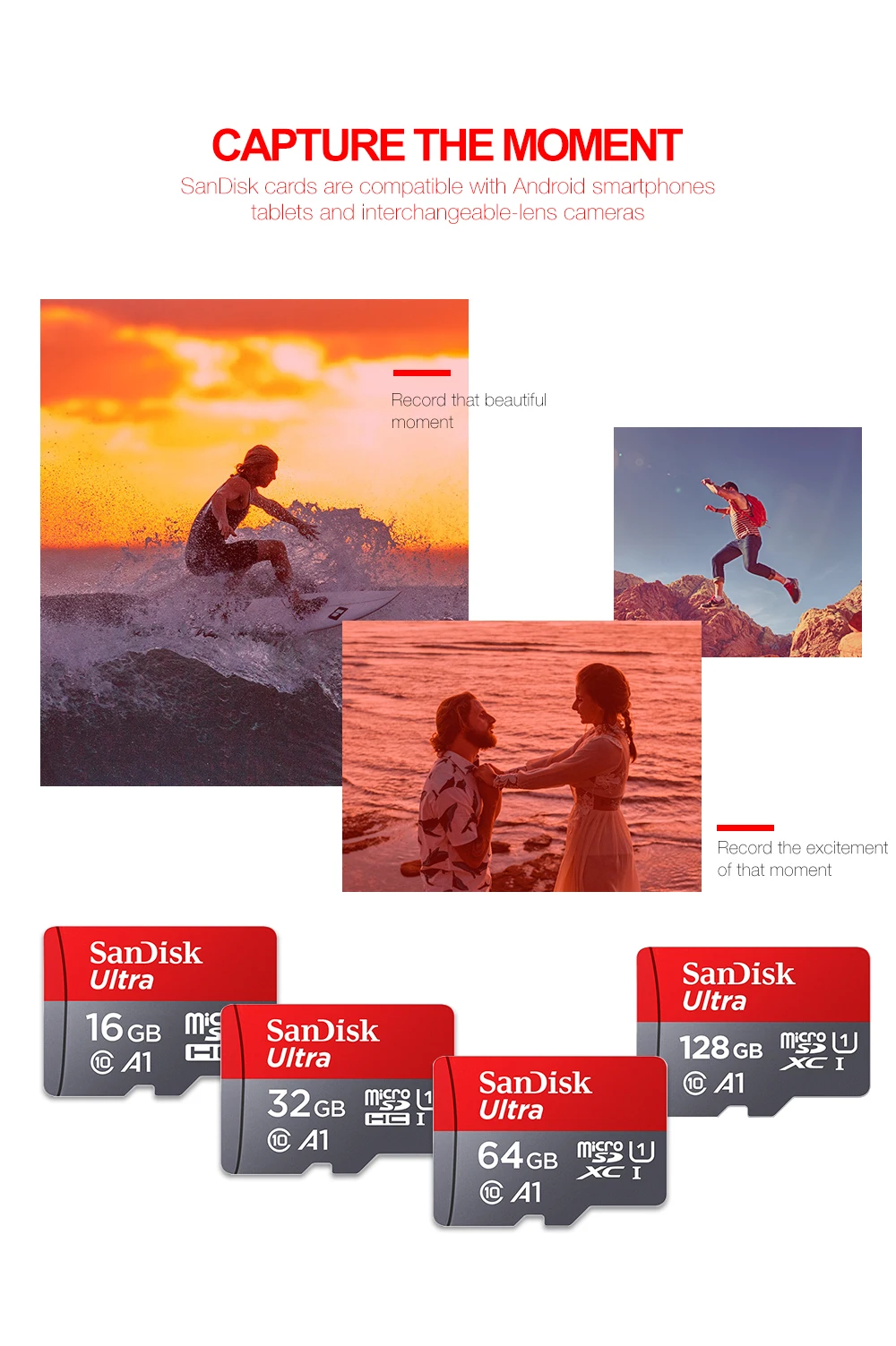 Двойной флеш-накопитель SanDisk 95 м/с картой Micro sd объемом 16 ГБ, 32 ГБ, U1 SDHC 64 Гб 128 ГБ 256 U3 SD/TF карта памяти SDXC карты памяти класса 10 для 1080p 4K смотри