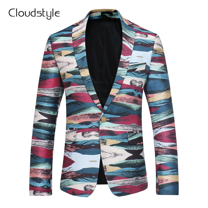 

2018 Cloudstyle Male Blazer Fashion Own Designed Colorful Printing Single Button Overcoat Casual Slim Fit Business Men