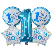 Комплект фольгированных воздушных шаров для маленьких мальчиков и девочек на первый день рождения, розовый и голубой номер, фольгированные воздушные шары для детей, украшения для первого дня рождения