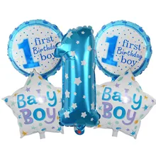 ベビー少年少女 1st 誕生日パーティのホイルセットピンクブルー番号ホイルバルーン子供最初の誕生日パーティーの装飾用品