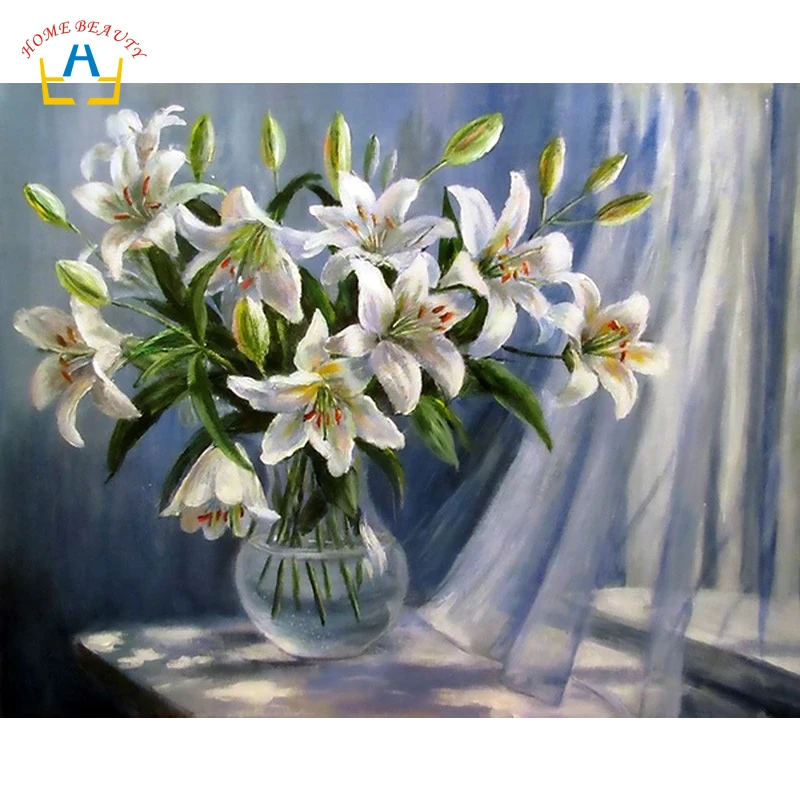 

lily flowers diy hand painted draw pictures by numbers wall art paintings decoration living room canvas prints poster RA3108