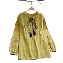 Национальная Женская Осенняя рубашка с вышивкой и кисточками, этническая рубашка с цветочным принтом в европейском стиле, новинка года, модная блузка