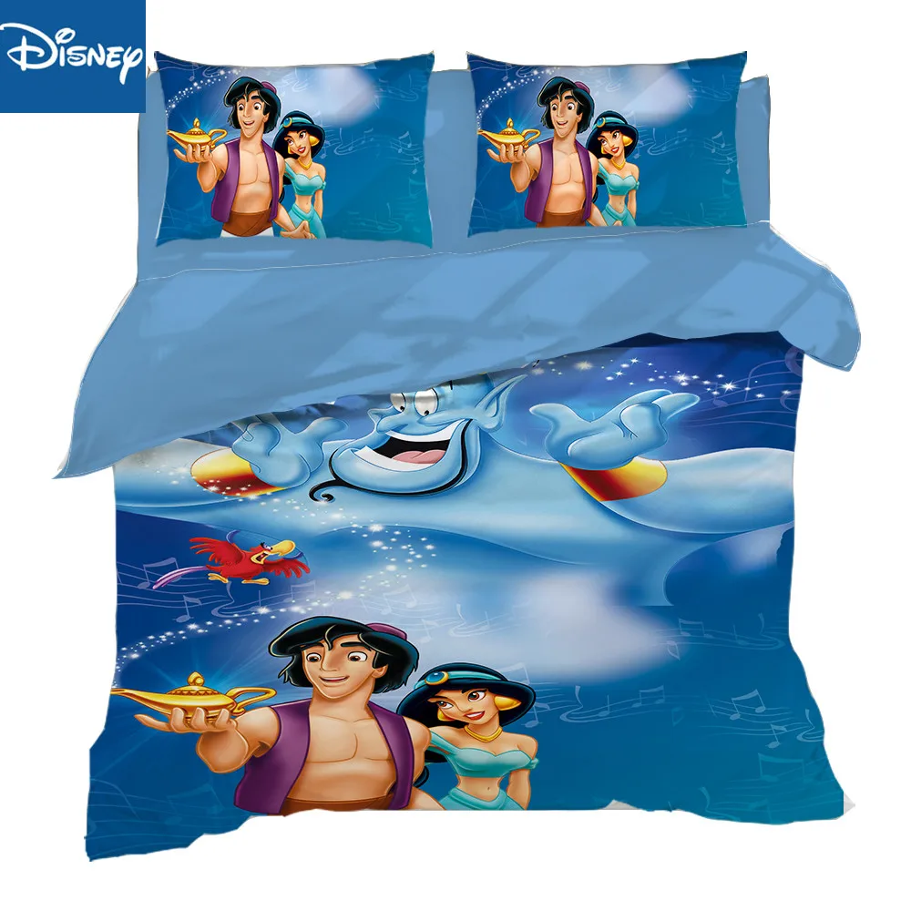 

Disney Aladdin lamp comforter bedding set queen size duvet covers for children full bed spread 3/4pcs bedroom decoration cartoon