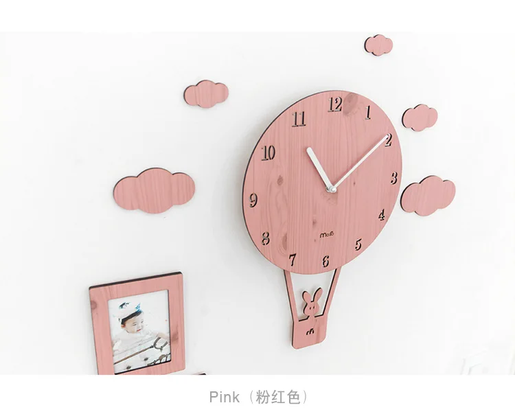 Розовые Мультяшные дешевые настенные часы для детской комнаты, уникальные часы с воздушным шаром, домашний декор для гостиной, детские подарки, настенные часы Horloge Z052N
