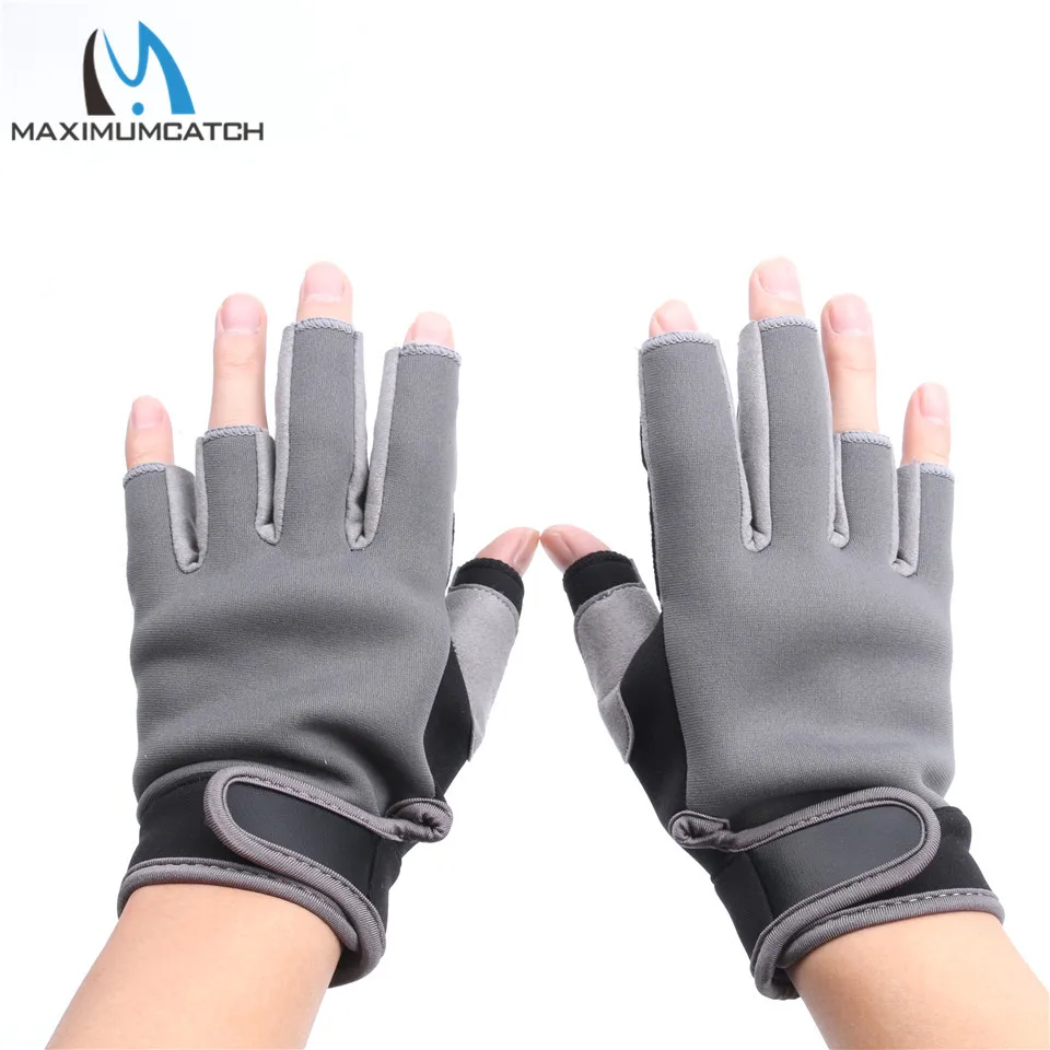 Metade do Dedo Luvas de Pesca de Neoprene à Prova Luvas de Pesca Maximumcatch Elástico Dwaterproof Água Anti-deslizamento Preto & Cinza Cor 1 Par 7 Esporte e Lazer
