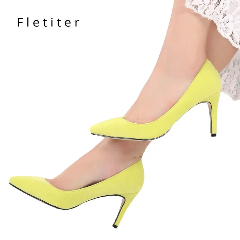 

Fletiter Shoes Women 8 cm High Heels Pumps Flock Pointed Toe Women Pumps Ladies Shoes Thin High Heel Shoes Large Size 43 44