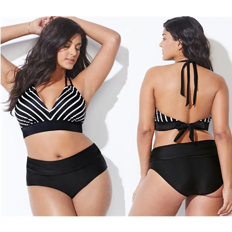 

NODELAY New Plus Size Bikini Set Dots Printed Swimsuit High Waist Women Swimwear 2019 Large Halter Bikinis Fat Female Swim Wear