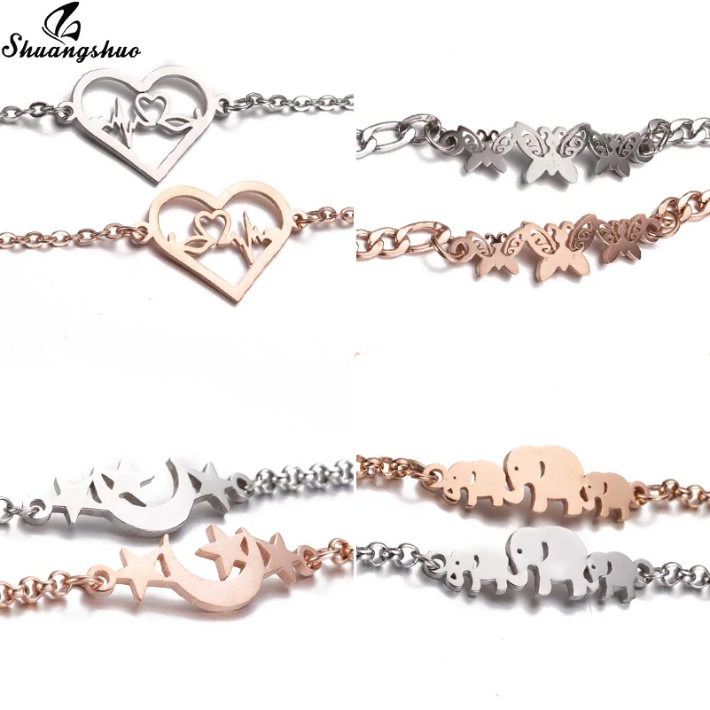

Shuangshuo Stainless Steel Butteflry Bracelets for Women Everyday Jewelry Lucky Elephant Charm Bracelet Femme Wedding Gifts