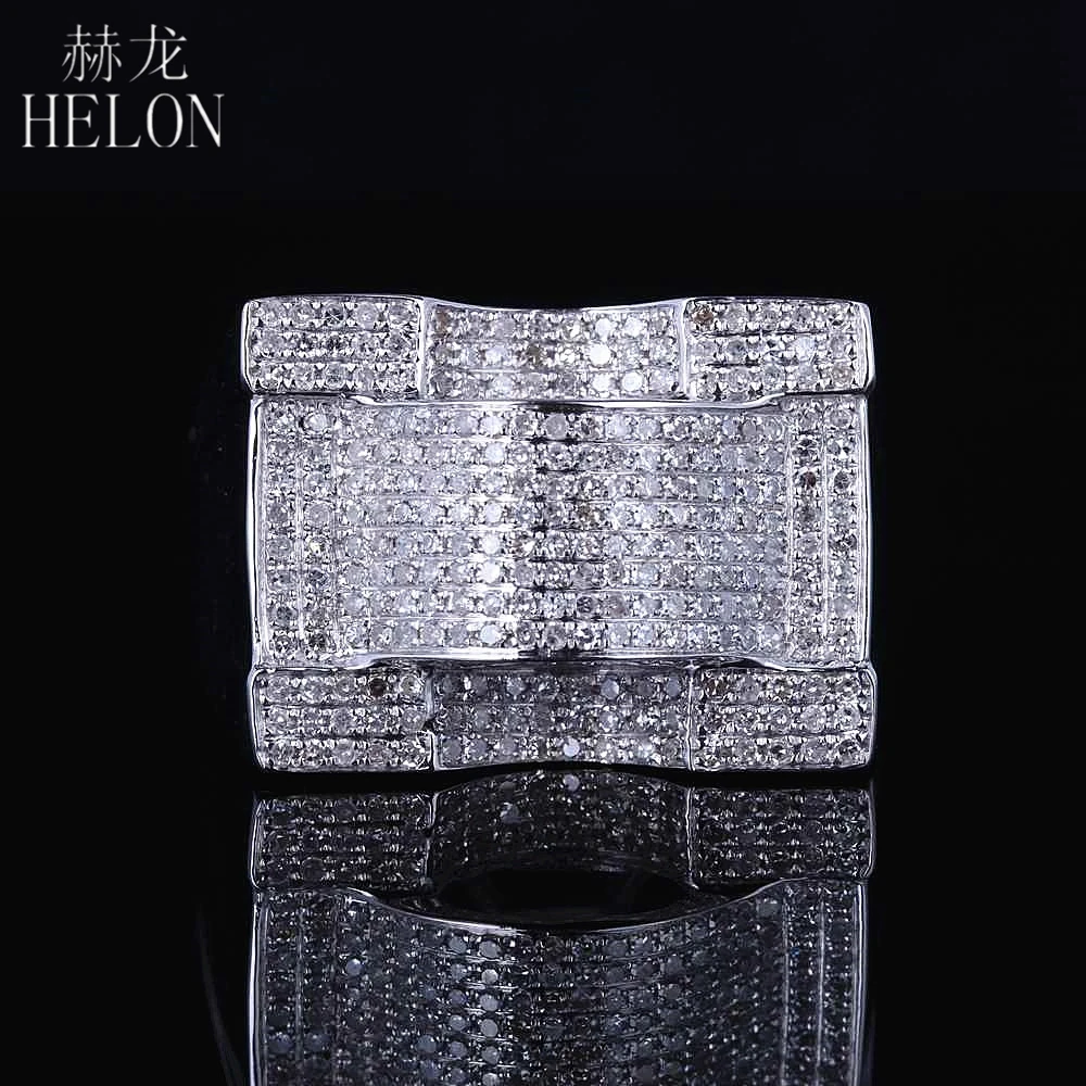 

HELON 925 Sterling Silver Mens Jewelry Finish Genuine Round Cut Diamond Pave Designer Pinky Band Ring Engagement Mens Ring 1.2ct