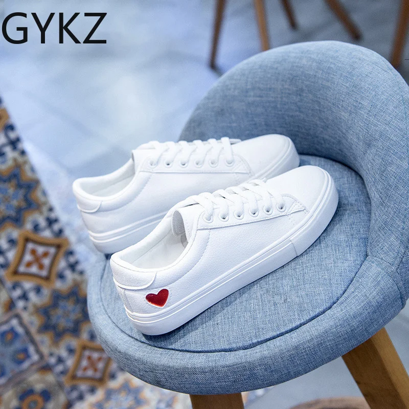 

Women Canvas Shoes women casual flats heart lace-up fashion female spring/autumn shoes Woman solid white Sneakers 2019