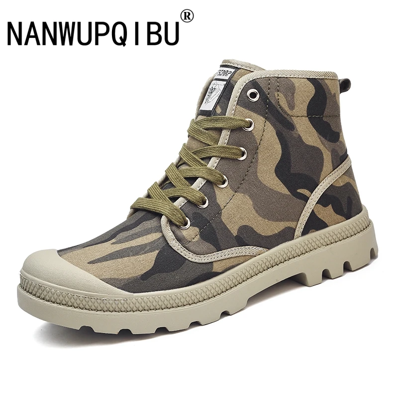 

Men Canvas Boots Army Combat Style Fashion High-top Military Ankle Boots Men's Shoes Comfortable Camo Sneakers Big Size