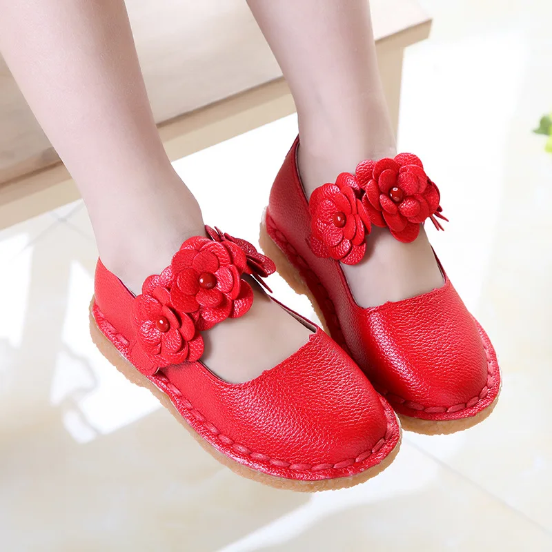 Red Pink White Childrens leather Shoes Girl Princess Flower Non-slip soft bottom Shoes Kids Shoes For baby Girls 1 2 3 4 5 6-14T