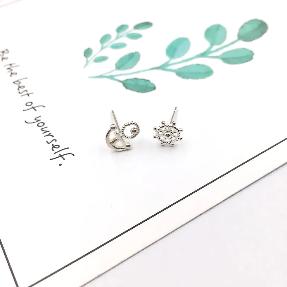 

New Arrival 925 Sterling Silver Asymmetric Rubber Anchor Stud Earrings for Women Female Fashion Jewelry Party Bridal Gift