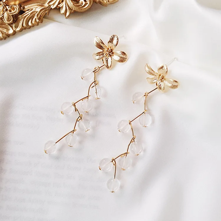 

Ethnic Crystal Water Drop Women Dangle Earrings Sweet Flower Long Earrings Bohemian Drop Earrings