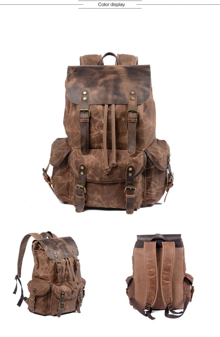 Color Coffee of Woosir Waterproof Canvas and Leather Backpack