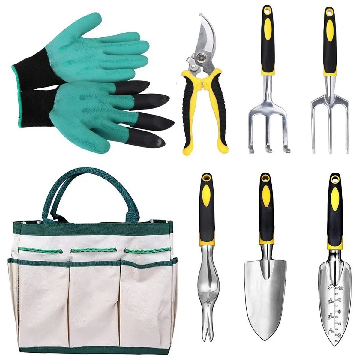 

New 8 Pieces Aluminum Gardening Tools Garden Kit Hand Tools with Ergonomic Handles Included Transplanter Trowel Pruner Rake Cut