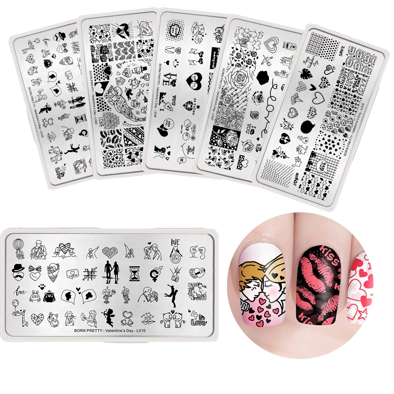 

BORN PRETTY 12 * 6cm Rectangle Nail Stamping Plates Valentine's Day Series Nail Art Plate Love Rose Pattern Stamping Plates