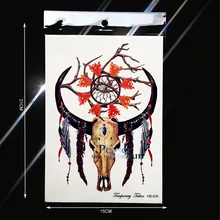 Goat Skull Head Waterproof Temporary Tattoo Deamcatcher Indian Totem Fake Flash Tattoo Stickers PHB 636 Men