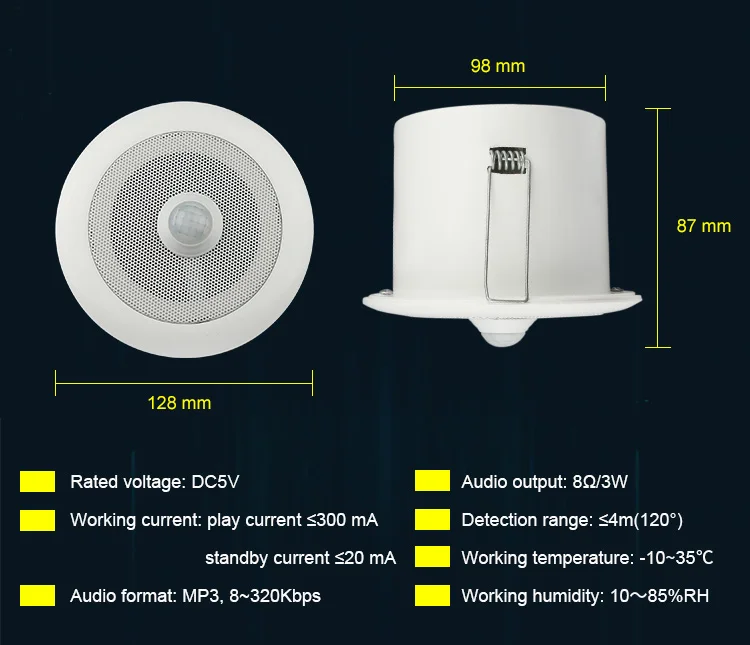 В потолке PIR датчик движения индукционный мини аудио усилитель динамик MP3 USB загрузка голосовой диктор напоминание безопасности для банка