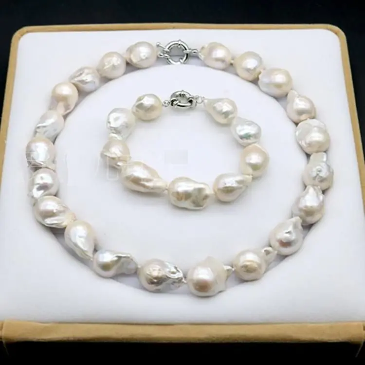 

free shipping>>> Set of 12-15mm white south sea baroque pearl necklace 18'' bracelet 7.5-8inch