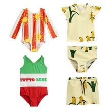 Детская одежда для купания г., летний купальный костюм бикини для маленьких девочек с изображением попугая и солнца детская одежда пляжные шорты для мальчиков, комбинезоны одежда для купания ming One