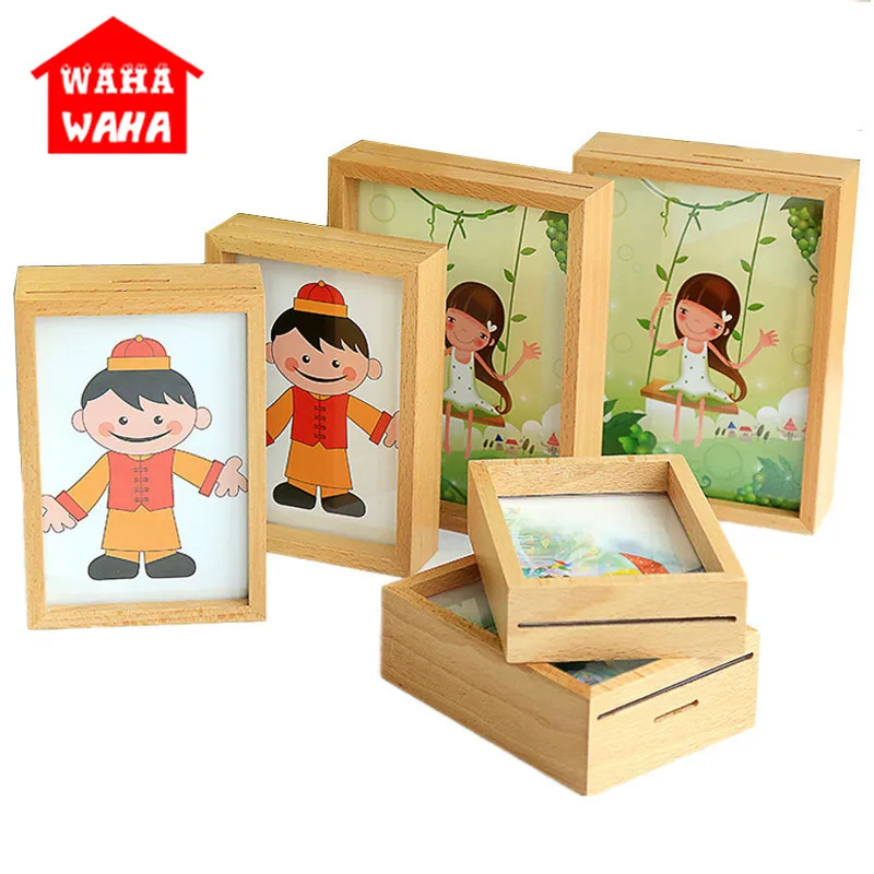 

Creative Wooden Double Sided Photo Frame Ornaments Single Side with Coin Storage Tank Picture Frames Desktop Craft Home Decor