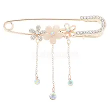 Women Rhinestone Metal Kilt Pin Crystal Flower Brooch Large Safety Pin Gold