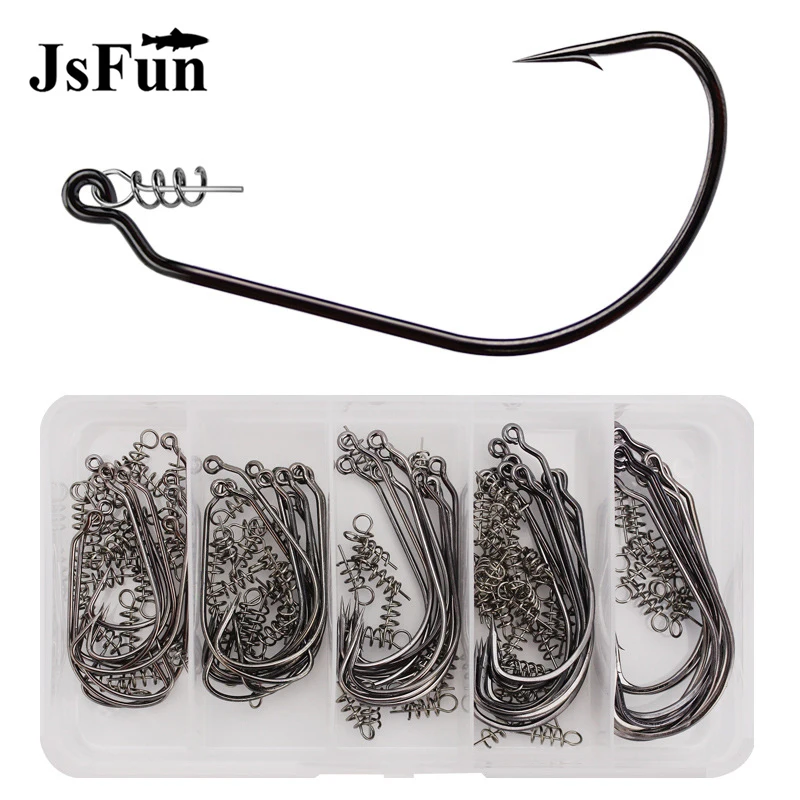 

High Carbon Steel Fishing Crank Hook with Spring Lock Pin for Soft Fishing Lure Carp Fishing Tackle Kit with Storage box PJ126