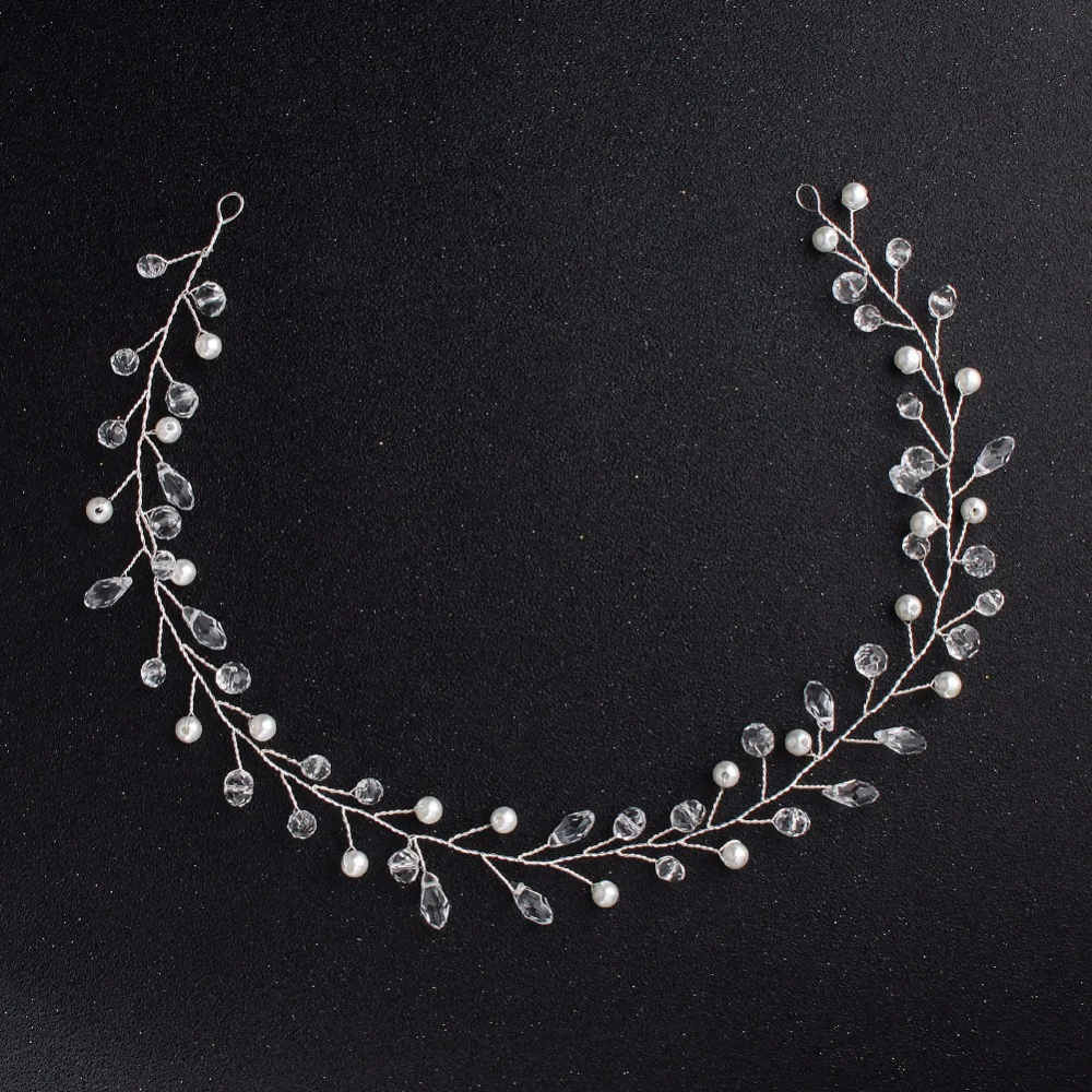 

SLBRIDAL Handmade Wired Rhinestone Crystal Pearls Wedding Headband Bridal Hair Vine Hair Accessories Bridesmaids Women Jewelry