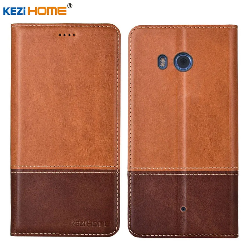 

Case for HTC U11 KEZiHOME Double Colors Genuine Leather Flip wallet Cover for HTC U11 5.5'' Phone cases