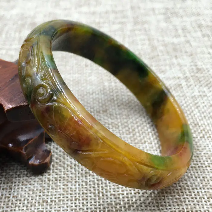

FREE SHIPPING>>>@@ 58mm Vintage Chinese Hand-carved Brown Green Jadeite Jade Bracelet Bangle 928 NEW