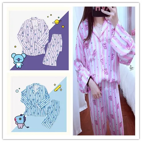 harajuku pajamas bangtan kpop kawaii hope cotton boys clothes cartoon pink bedgown sleeve shirts
