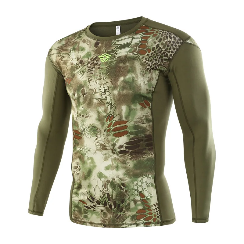 

Male Spring Autumn Long Sleeve Physical Slim Shirt Army Fans Outdoor Training Hiking Climbing Fast Dry Camo Tactical Sports Tops