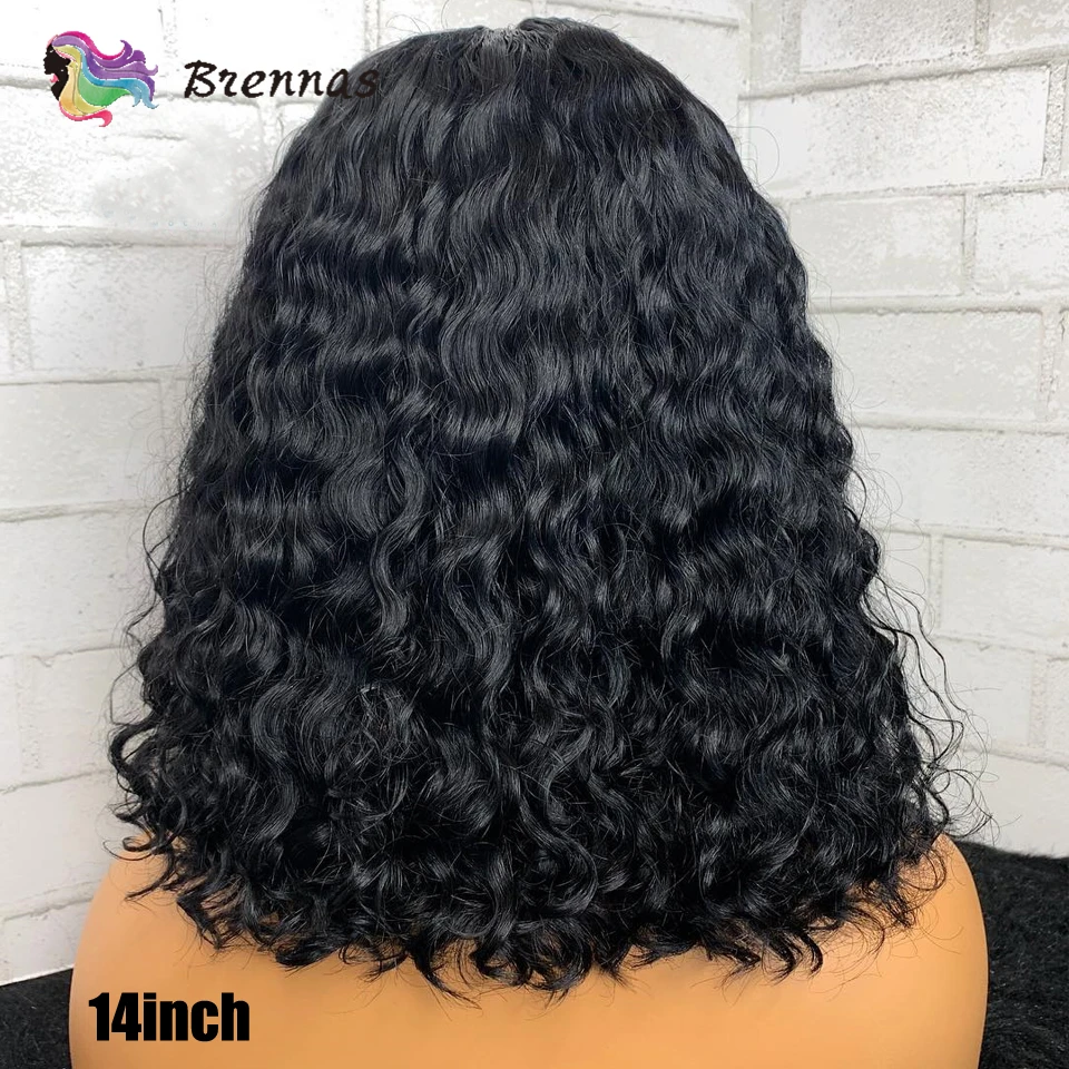 Brennas human hair lace wigs short bob curly wig with bangs Brazilian Remy hair 13X4 lace front wig 8-16'' for women 150%Density