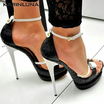 

Karinluna Fashion 2019 Plus Size 34-47 Open Toe Platform Buckle Strap Party Wedding Pumps Woman Shoes Women Pumps