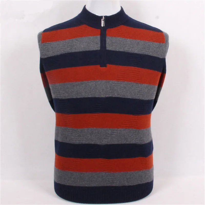 

100%goat cashmere patchwork color striped knit men fashion thick loose pullover sweater half-high zipper collar S/4XL