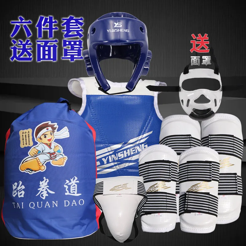 

Hot Sale Adult Children Thickening Taekwondo Protector 5 Piece HeadGear Helmet Full protective Taekwondo Guard Bag