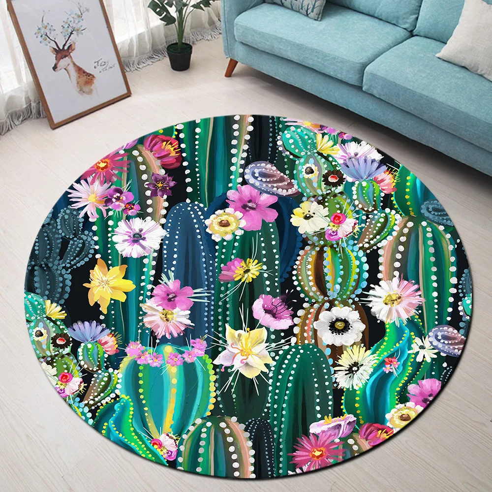 

Tropical Cactus & Flower Round Rugs And Carpets for Kids Baby Home Living Room Memory Foam Bedroom Hallway Floor Door Bath Mats