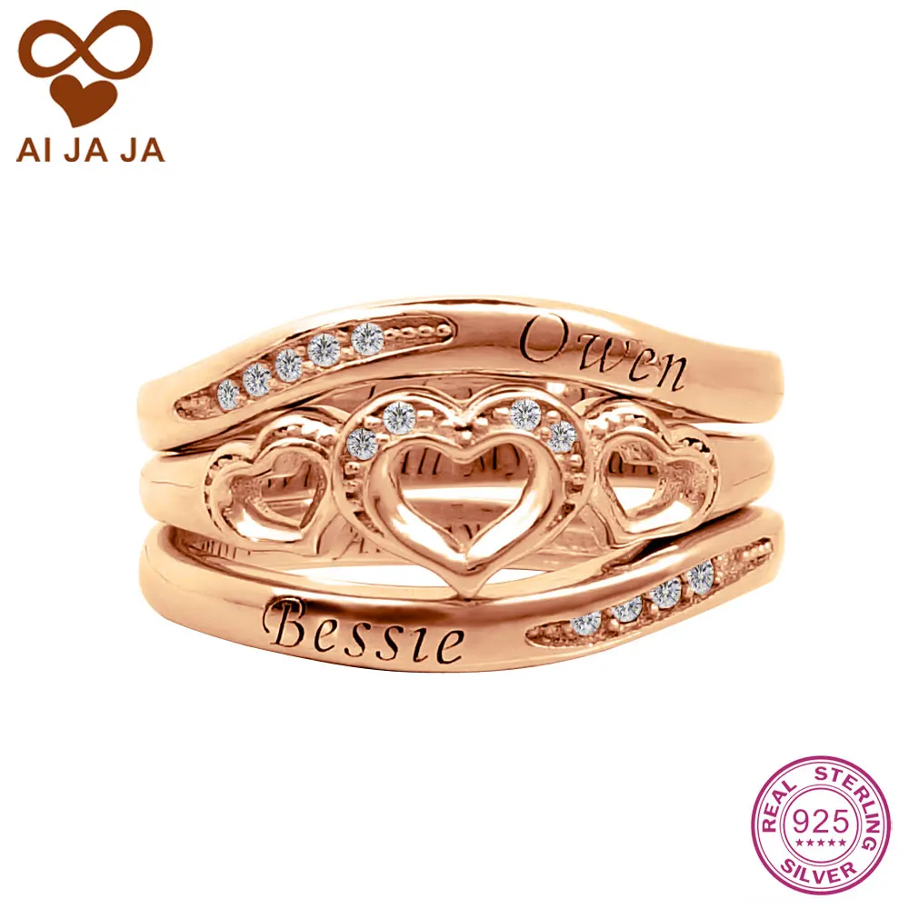 AIJAJA Personalized 925 Sterling Silver Engraved Ring Sets Customized Words Engraving Bridal Rings Lovers Promise Bands | Украшения и